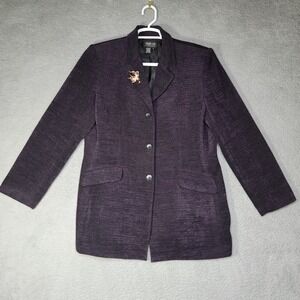 Style‎ & Co Jacket Womens 14 Purple Button Up Flower Brooch Long Sleeve